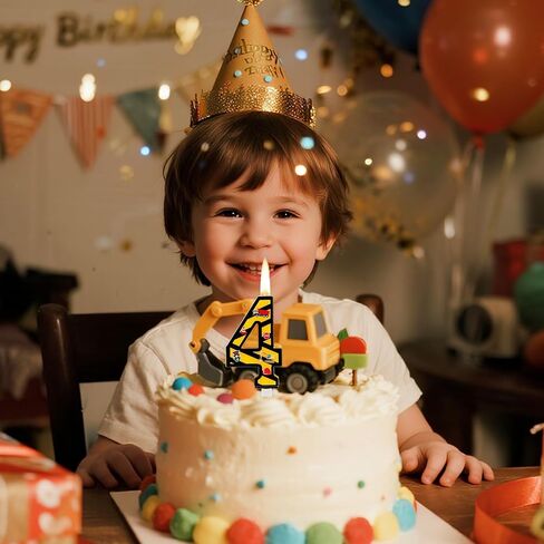 Construction Birthday Candle, Yellow & Black Striped Number Candle Creative Birthday Cake Decorations for Boys Construction Tractor Themed Party Supplies (Number 3) in Saudi Arabia