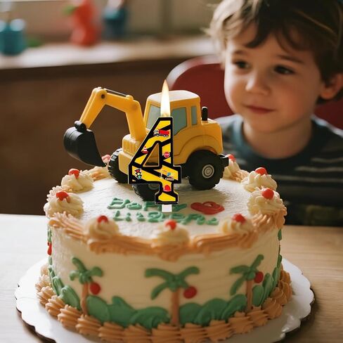 Construction Birthday Candle, Yellow & Black Striped Number Candle Creative Birthday Cake Decorations for Boys Construction Tractor Themed Party Supplies (Number 3) in Saudi Arabia