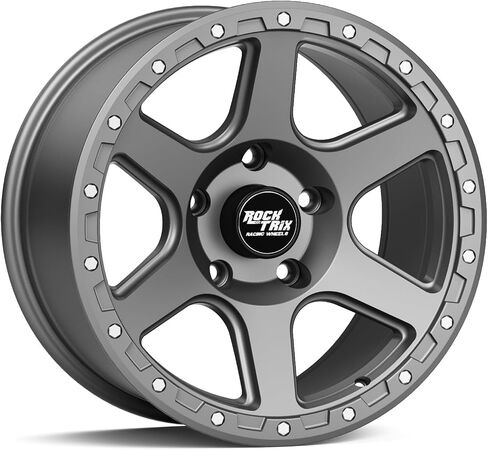 RockTrix RT112 17 inch Wheel Compatible with Jeep Wrangler JK JL 17x9 5x5 Wheels (+12mm Offset, 5.5in Backspace) 5x5 PCD, 71.5mm Bore, Black, Also fits Commander Grand Cherokee Gladiator JT Rims in Saudi Arabia