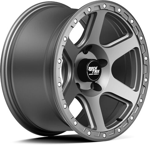RockTrix RT112 17 inch Wheel Compatible with Jeep Wrangler JK JL 17x9 5x5 Wheels (+12mm Offset, 5.5in Backspace) 5x5 PCD, 71.5mm Bore, Black, Also fits Commander Grand Cherokee Gladiator JT Rims in Saudi Arabia