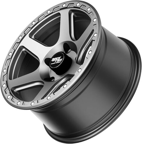 RockTrix RT112 17 inch Wheel Compatible with Jeep Wrangler JK JL 17x9 5x5 Wheels (+12mm Offset, 5.5in Backspace) 5x5 PCD, 71.5mm Bore, Black, Also fits Commander Grand Cherokee Gladiator JT Rims in Saudi Arabia