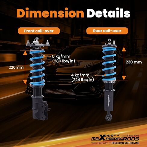 maXpeedingrods Coilover for Mitsubishi Mirage 1997-2001, 24 Levels Damper Adjustable Coilovers Suspension Kit Strut, Height Adjustable Shock Absorrber Struts, T6 Upgraded Lowering Kits Blue in Saudi Arabia