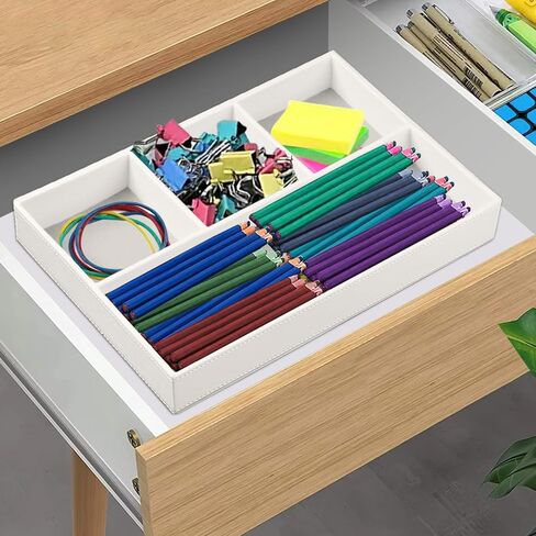 Fanousy Valet Tray Men Nightstand Organizer 4 مقصورات بو الجلود مكتب الجدول القرطاسية صندوق تخزين لمفتاح الهاتف عملة محفظة مجوهرات نظارات مستحضرات التجميل بطاقة الأعمال القلم ساعة ملاحظة ورقة in Kuwait