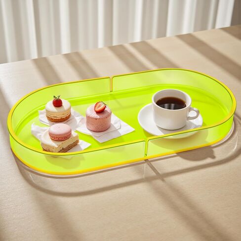 Acrylic Decorative Vanity Tray Perfume Jewelry Trinket Tray for Bathroom Counter Soap Toilet Tank Sink Small Candle Catch All Organizer, 12.6x6.3 Inches, Neon Pink in Saudi Arabia