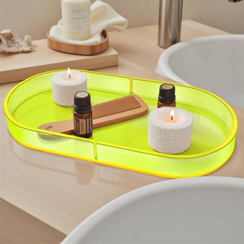 Acrylic Decorative Vanity Tray Perfume Jewelry Trinket Tray for Bathroom Counter Soap Toilet Tank Sink Small Candle Catch All Organizer, 12.6x6.3 Inches, Neon Pink in Saudi Arabia