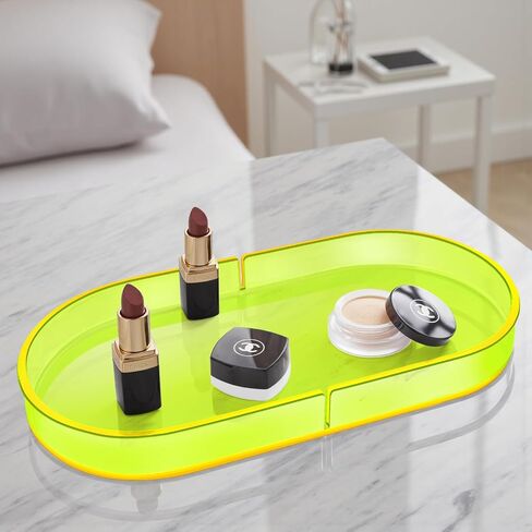 Acrylic Decorative Vanity Tray Perfume Jewelry Trinket Tray for Bathroom Counter Soap Toilet Tank Sink Small Candle Catch All Organizer, 12.6x6.3 Inches, Neon Pink in Saudi Arabia