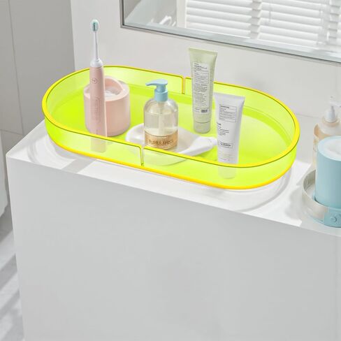 Acrylic Decorative Vanity Tray Perfume Jewelry Trinket Tray for Bathroom Counter Soap Toilet Tank Sink Small Candle Catch All Organizer, 12.6x6.3 Inches, Neon Pink in Saudi Arabia