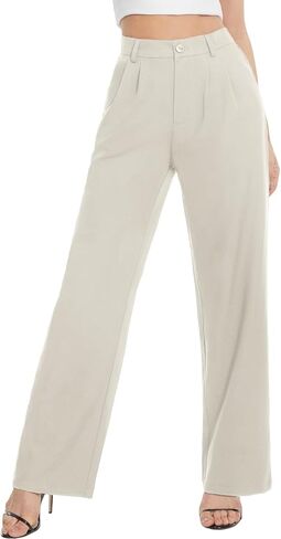 Tapata Women Wide Leg Pants High Waisted Dress Trousers Casual Elastic Pockets Business Work Slacks, Plaid Black, 18 in Kuwait