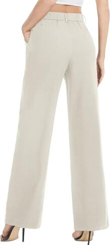 Tapata Women Wide Leg Pants High Waisted Dress Trousers Casual Elastic Pockets Business Work Slacks, Plaid Black, 18 in Kuwait