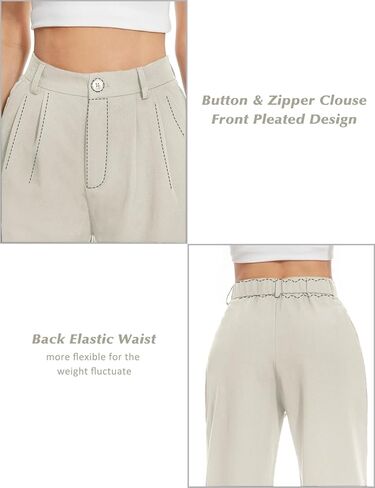 Tapata Women Wide Leg Pants High Waisted Dress Trousers Casual Elastic Pockets Business Work Slacks, Plaid Black, 18 in Kuwait