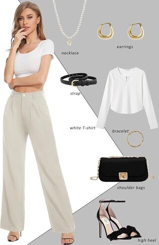 Tapata Women Wide Leg Pants High Waisted Dress Trousers Casual Elastic Pockets Business Work Slacks, Plaid Black, 18 in Kuwait