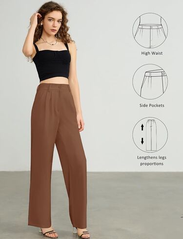 Tapata Women Wide Leg Pants High Waisted Dress Trousers Casual Elastic Pockets Business Work Slacks, Plaid Black, 18 in Saudi Arabia