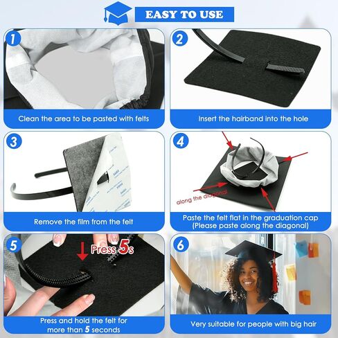 PUNCHMAN Graduation Cap Headband Insert- Black 1 Pack Firm Anti-fall Hair Band,Graduation Hat Headband Holder for Secure Grad Cap And Hairstyle,Hat Accessories for Graduates,Students,Girls in Kuwait
