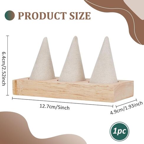 PH PandaHall Wooden Ring Holder, 3 Cone Velvet Ring Display Stands Beige Jewelry Holder Jewelry Showcase for Women Retail Exhibition Wedding Ring Holder Storage Room Decoration in Saudi Arabia