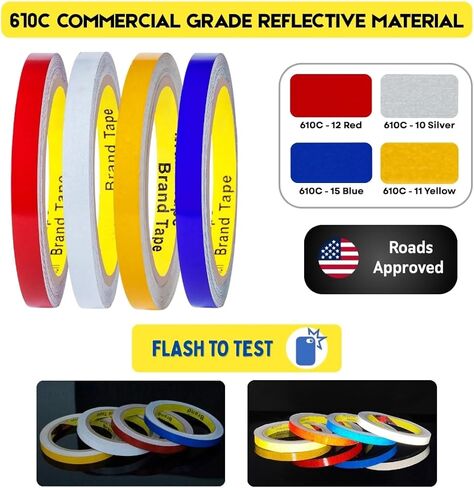 مصنوعة من شريط عاكس 3M 610C في الهواء الطلق وشرائط عالية الوضوح آمنة ومقاومة للماء وواضحة لاصقة قوية للسيارات وقوارب المقطورات وشاحنات السيارات والدراجات (فضي، 0.2 بوصة/5 مم × 33 قدم/10 متر) in Kuwait