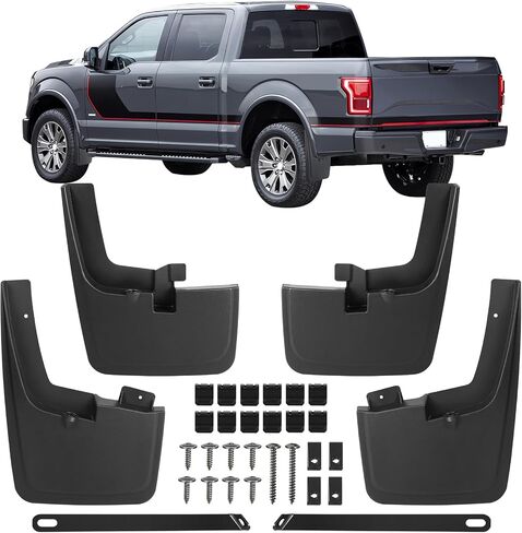 Ford F-150 Mud Flaps2020 2019 2018 2017 2016 2015 (مجموعة من 4) | واقيات رذاذ أمامية وخلفية بدون حفر | يناسب المصدات الضيقة | مادة PP + TPE | ليس من أجل رابتور/البرق/مشاعل الحاجز in Saudi Arabia