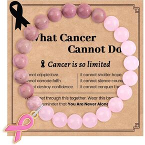 bochoi أساور التوعية بسرطان الثدي للنساء هدايا العناية بسرطان الثدي الناجين هدايا ملهمة للمرأة أفضل صديق أخت سوار الحجر الطبيعي مع الملحقات الوعي الشريط الوردي in Kuwait