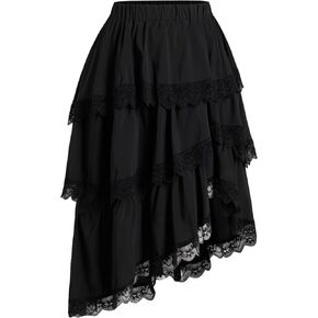 تنورة Verdusa النسائية من راعية البقر الغربية بوهو من الدانتيل والكشكشة والريفية غير المتماثلة والدانتيل ذات الطبقات in Kuwait