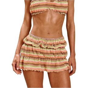 تنورة نسائية صيفية صغيرة من MakeMeChic، مخططة بخصر مطاطي، تنانير قصيرة بوهو للإجازات in Kuwait