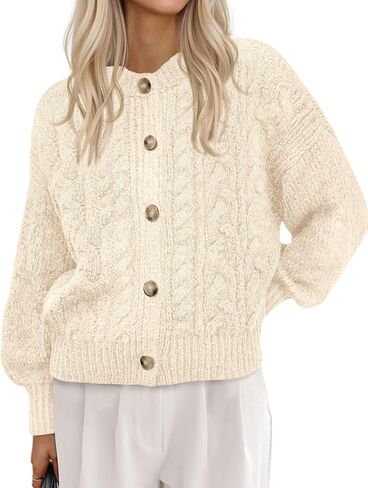 BTFBM Chunky Cardigan Sweaters for Women Fall Fashion 2025 Button Lantern Long Sleeve Cable Knit Winter Coats Outerwear in Saudi Arabia