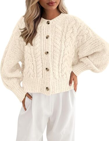 BTFBM Chunky Cardigan Sweaters for Women Fall Fashion 2025 Button Lantern Long Sleeve Cable Knit Winter Coats Outerwear in Saudi Arabia