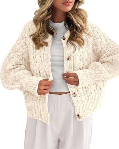 BTFBM Chunky Cardigan Sweaters for Women Fall Fashion 2025 Button Lantern Long Sleeve Cable Knit Winter Coats Outerwear in Saudi Arabia