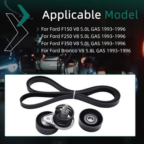 Belt Tensioner Pulley Serpentine Driver Belt Kit Fit for Ford F150/F250/F350/Bronco V8 5.0L GAS 1993-1996 K060990 38123 38015 in Saudi Arabia