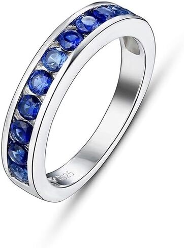 Exquisite S925 Sterling Silver Blue Sapphire Wedding Band,Sapphire Engagement Ring, Ideal September Birthstone Gift in Saudi Arabia