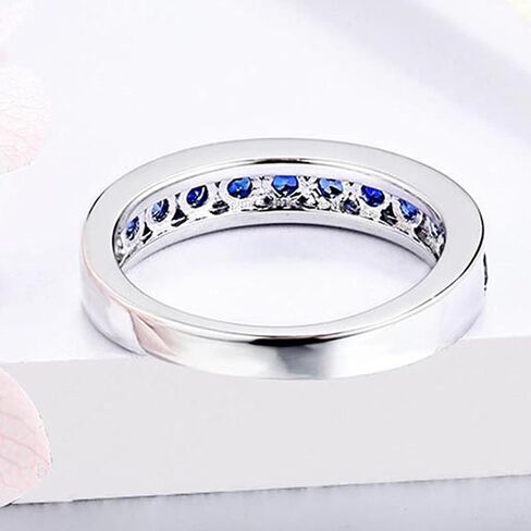 Exquisite S925 Sterling Silver Blue Sapphire Wedding Band,Sapphire Engagement Ring, Ideal September Birthstone Gift in Saudi Arabia