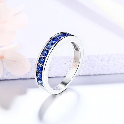 Exquisite S925 Sterling Silver Blue Sapphire Wedding Band,Sapphire Engagement Ring, Ideal September Birthstone Gift in Saudi Arabia
