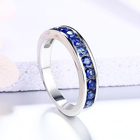Exquisite S925 Sterling Silver Blue Sapphire Wedding Band,Sapphire Engagement Ring, Ideal September Birthstone Gift in Saudi Arabia