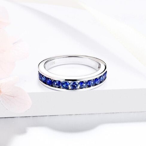 Exquisite S925 Sterling Silver Blue Sapphire Wedding Band,Sapphire Engagement Ring, Ideal September Birthstone Gift in Saudi Arabia