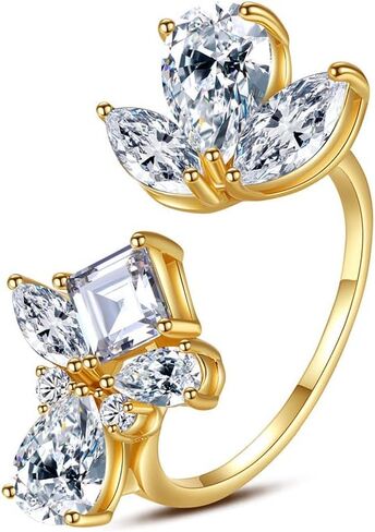 D Color VVS1 Clarity Moissanite Open Rings for Women in 14K Gold, Adjustable Statement Ring, Engagement or Wedding Gift for Her, Special for Celebrations in Kuwait