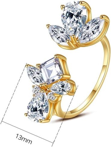 D Color VVS1 Clarity Moissanite Open Rings for Women in 14K Gold, Adjustable Statement Ring, Engagement or Wedding Gift for Her, Special for Celebrations in Kuwait