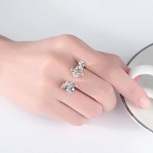 D Color VVS1 Clarity Moissanite Open Rings for Women in 14K Gold, Adjustable Statement Ring, Engagement or Wedding Gift for Her, Special for Celebrations in Kuwait