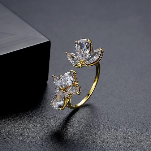 D Color VVS1 Clarity Moissanite Open Rings for Women in 14K Gold, Adjustable Statement Ring, Engagement or Wedding Gift for Her, Special for Celebrations in Kuwait