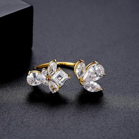 D Color VVS1 Clarity Moissanite Open Rings for Women in 14K Gold, Adjustable Statement Ring, Engagement or Wedding Gift for Her, Special for Celebrations in Kuwait