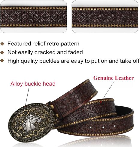 Western Cowboy Cowgirl Belt, Country Belt for Men Women, Genuine Leather Bull Buckle Belts in Kuwait