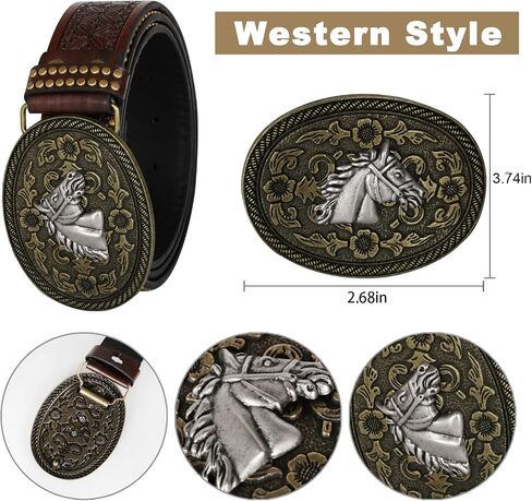 Western Cowboy Cowgirl Belt, Country Belt for Men Women, Genuine Leather Bull Buckle Belts in Kuwait