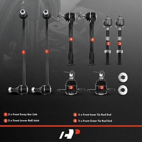 A-Premium Set of 8, Front Sway Bar Link, Lower Ball Joint, Inner & Outer Tie Rod End, Compatible with Kia Rio 2006-2011 in Saudi Arabia