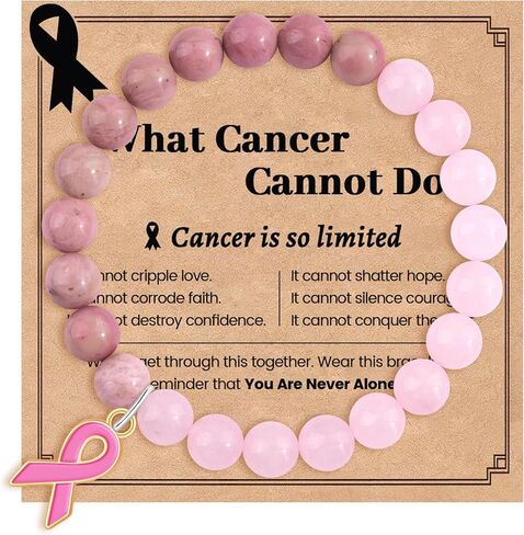 bochoi أساور التوعية بسرطان الثدي للنساء هدايا العناية بسرطان الثدي الناجين هدايا ملهمة للمرأة أفضل صديق أخت سوار الحجر الطبيعي مع الملحقات الوعي الشريط الوردي in Kuwait