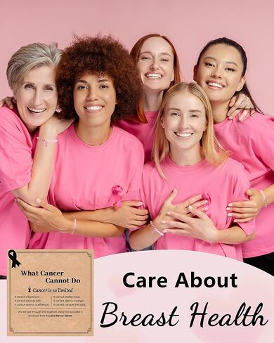 bochoi أساور التوعية بسرطان الثدي للنساء هدايا العناية بسرطان الثدي الناجين هدايا ملهمة للمرأة أفضل صديق أخت سوار الحجر الطبيعي مع الملحقات الوعي الشريط الوردي in Kuwait