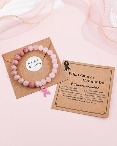 bochoi أساور التوعية بسرطان الثدي للنساء هدايا العناية بسرطان الثدي الناجين هدايا ملهمة للمرأة أفضل صديق أخت سوار الحجر الطبيعي مع الملحقات الوعي الشريط الوردي in Kuwait