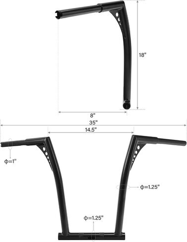 TCT-MOTORPARTS Black 1-1/4'' Ape Hanger 18" Rise Handlebar Fits for Harley Dyna Street Bob FXDB in Saudi Arabia