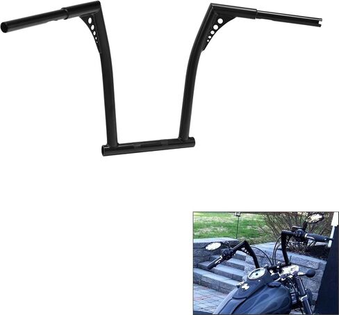 TCT-MOTORPARTS Black 1-1/4'' Ape Hanger 18" Rise Handlebar Fits for Harley Dyna Street Bob FXDB in Saudi Arabia