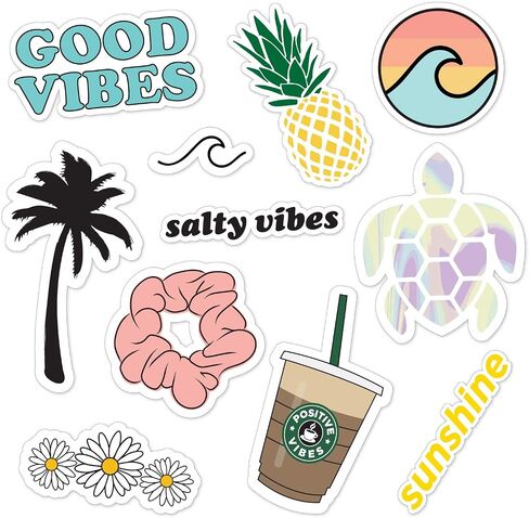 Canopy Street Let's Go Everywhere Cute VSCO Girl Stickers for Water Bottles, laptops & Cell Phones / 11 Waterproof Stickers in Saudi Arabia