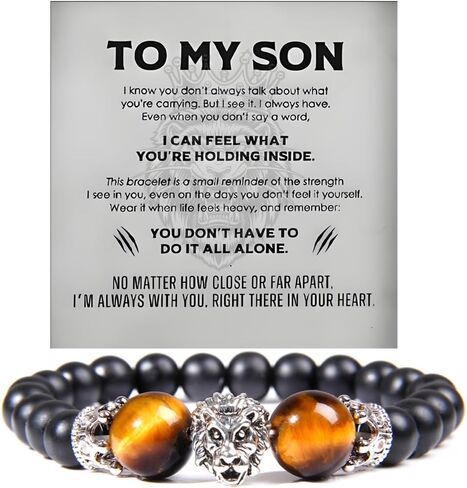 The Guardian - Son's Tiger Eye Protection Bracelet From Mom And Dad, Adjustable natural stone Bead Stainless Lion's head Crown Bracelets fashion Christmas Birthday Gift Jewelry in Saudi Arabia