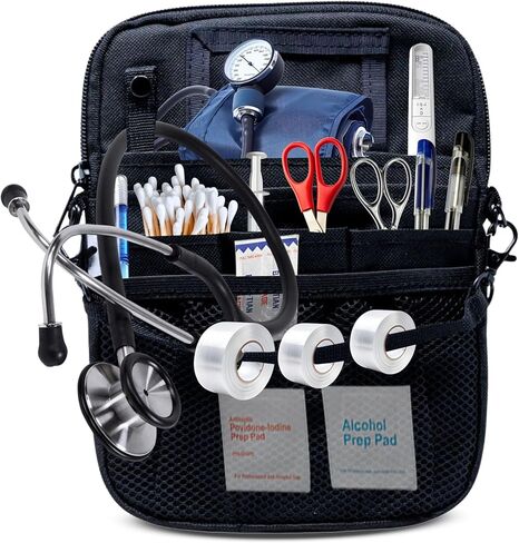 حقيبة ممرضة فاني 4 في 1 وحقيبة ممرضة | منظم الأدوات الطبية مع جيوب للشريط والمقص وسماعة الطبيب ومستلزمات الطوارئ وحقيبة الخصر لمحترفي الرعاية الصحية in Kuwait