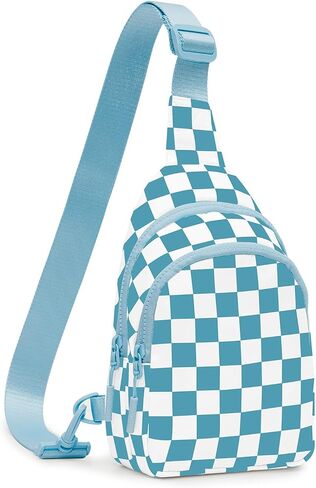 Checkered Crossbody Bag Small Crossbody Bags For Women Adjustable Waterproof Checkered Fanny Pack Chest Bag Purses for Travel (Beige) in Saudi Arabia