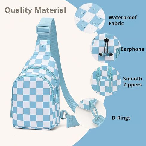 Checkered Crossbody Bag Small Crossbody Bags For Women Adjustable Waterproof Checkered Fanny Pack Chest Bag Purses for Travel (Beige) in Saudi Arabia